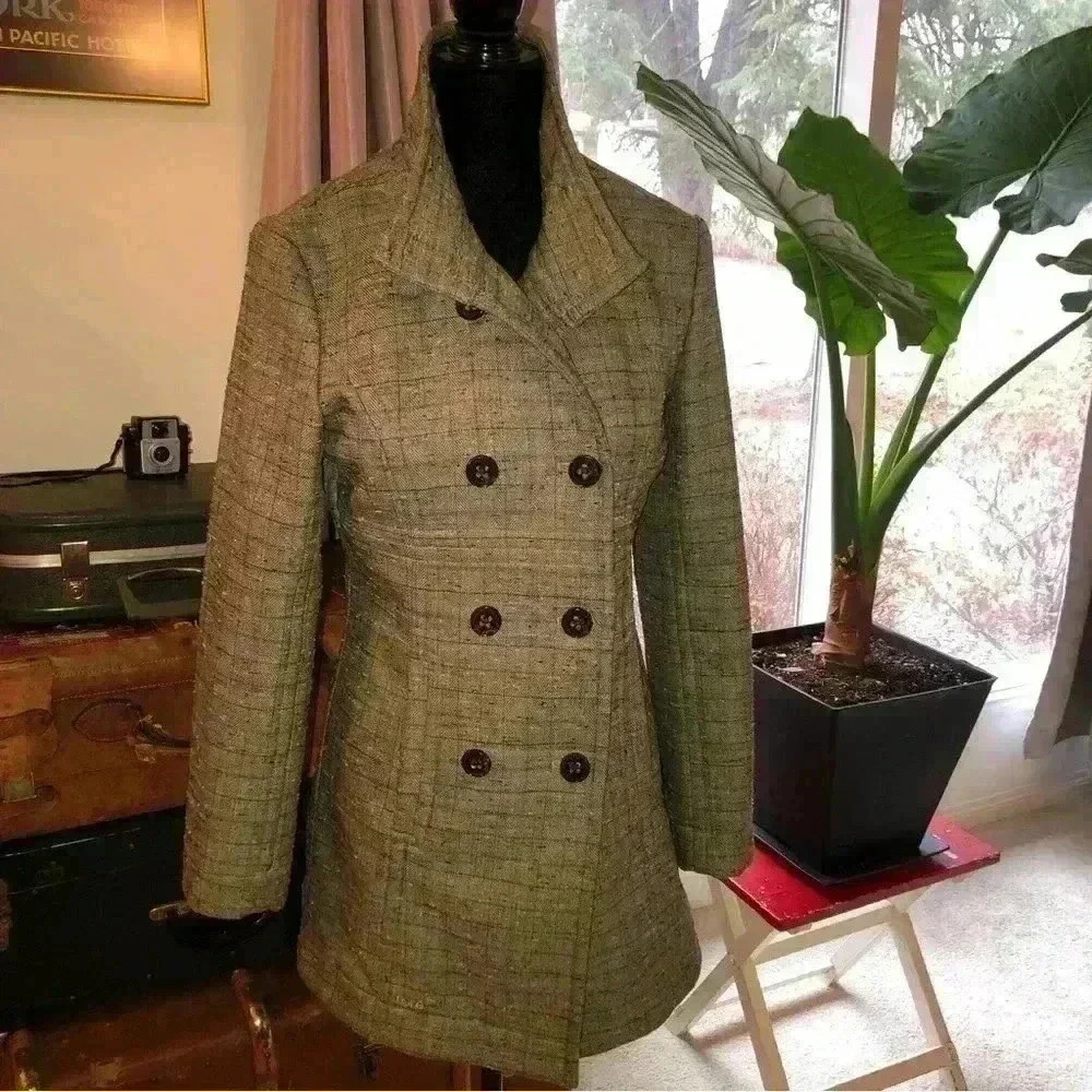 Lole faux tweed fleece lined double breasted jacket